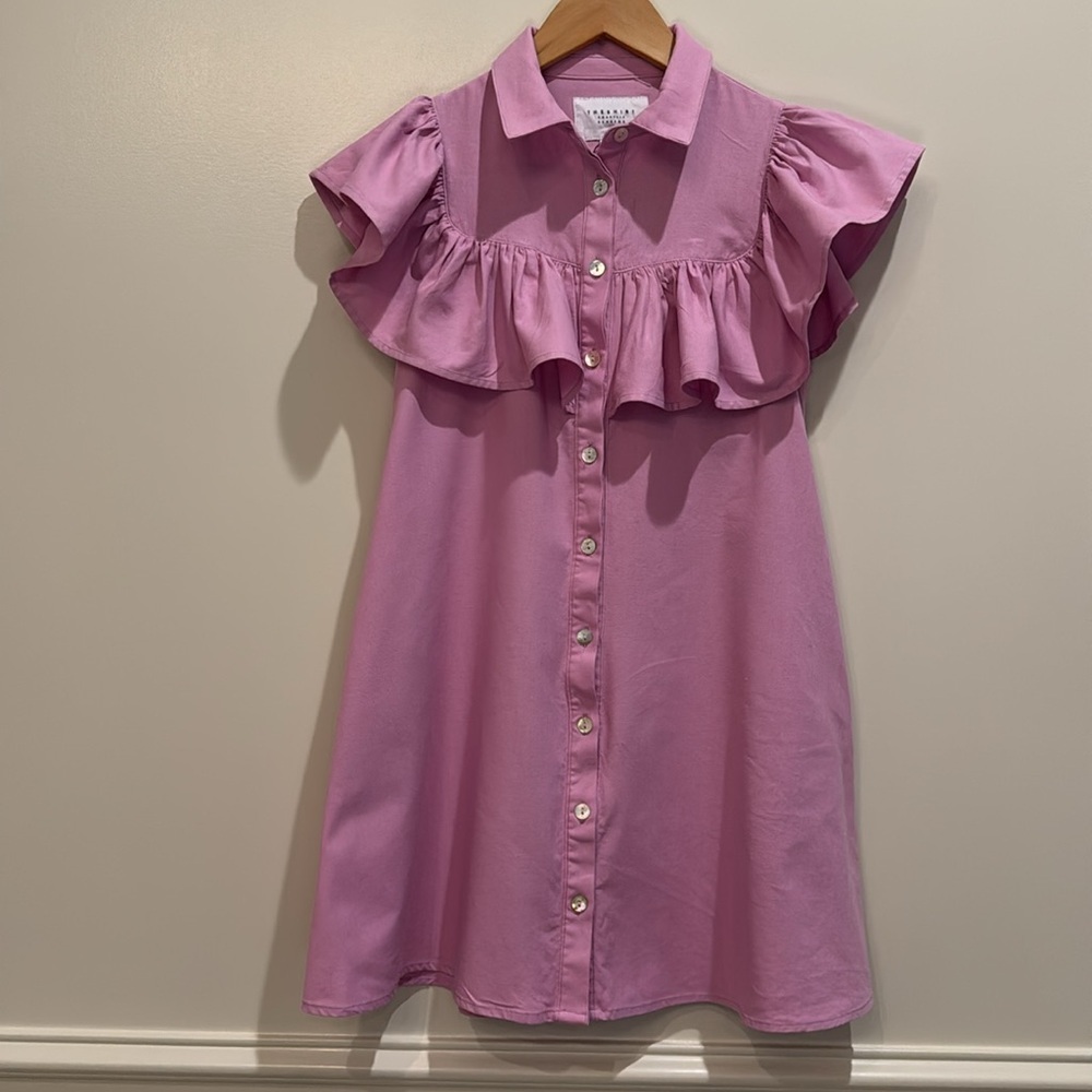 The Shirt By Rochelle Behrens The Ayla Purple Shirt Dress Small Ruffle Mini - Picture 4 of 15